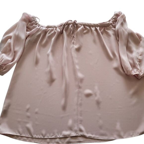 1 STATE Medium Pale Pink Sheer Blouse Off-The-Shoulder Halter Neck 3/4 Sleeve - Picture 5 of 8